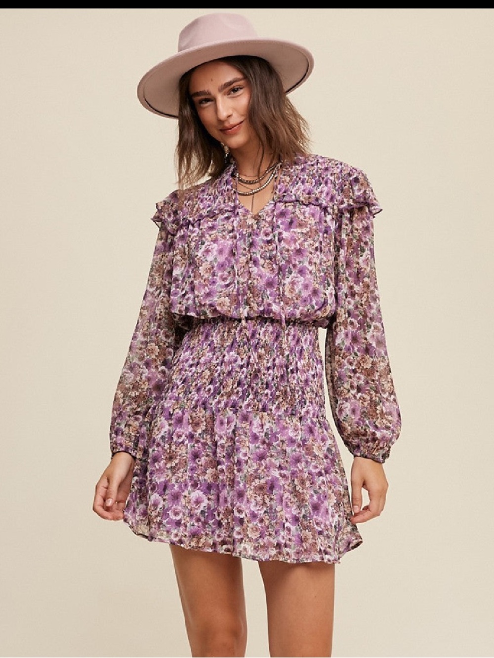 Listicle Lavender Floral Ruffle Long-Sleeve Mini Dress 💜💜